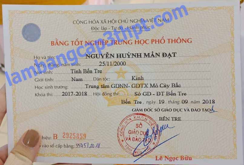 LÀM BẰNG CẤP 3 THPT BẾN TRE